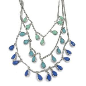 Premier Designs Pacific Teardop 3-Layered Blue Ombré Drop Silver Necklace 💙🩵